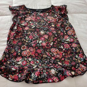 Floral flutter sleeve tank blouse